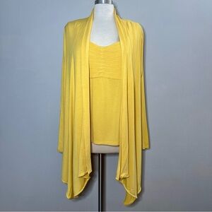 Gabriella Rossi Woman Tank & Drape Cardigan Set Rayon Stretch Yellow 1X